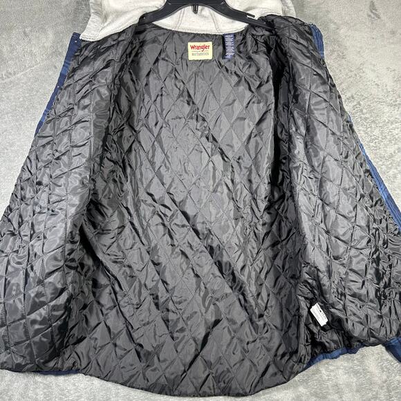 Wrangler Authentics Flannel Quilted Lined Men's Large Hooded Jacket Blue Plaid - Picture 3 of 6